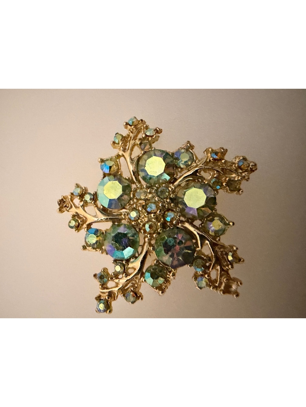Aurora borealis rhinestone snowflake brooch